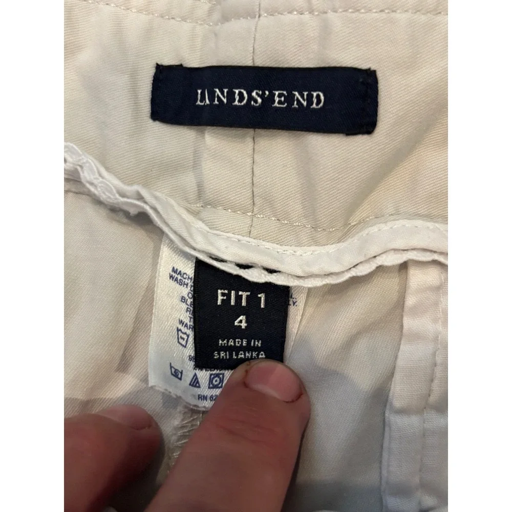 Lands End Fit 1 Chino Shorts Womens 4 Stone Beige Side Buckle Cotton Stretch